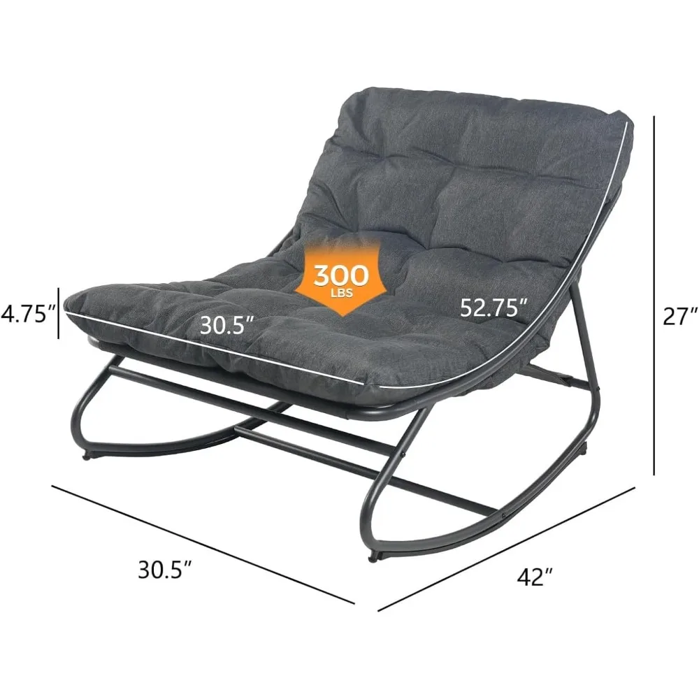 Grand patio Rocking Chair Indoor and Outdoor, Metal Patio Lounge Rocking Chair with Thick Cushion, Comfy Modern Rocker for Livin