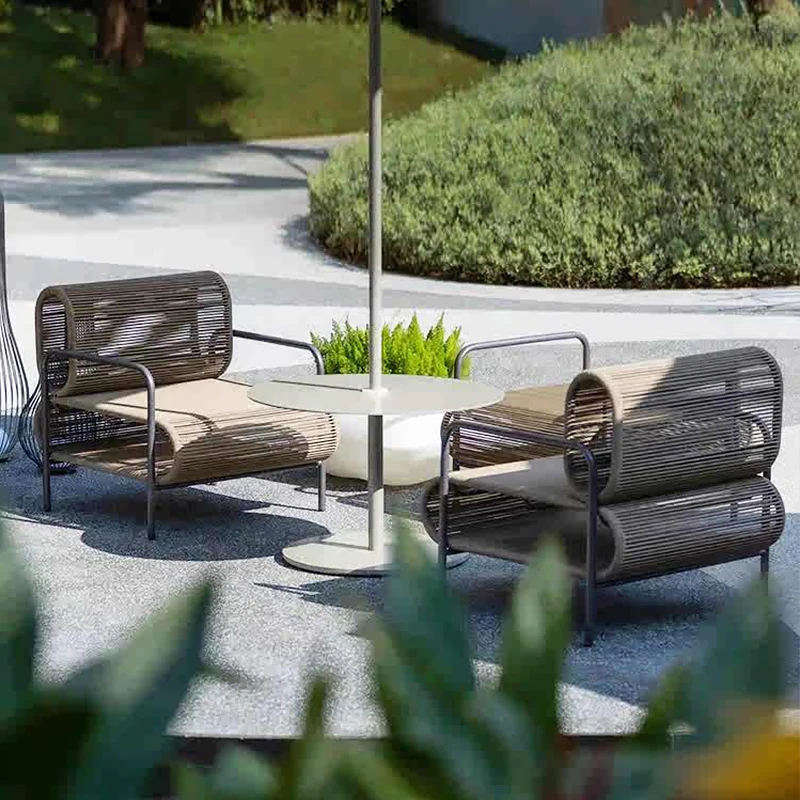 Outdoor Sofa Outdoor Sofa, Courtyard Designer Chair Coffee Table Set, Leisure Hotel And Homestay Elevated Floor Rattan Furniture