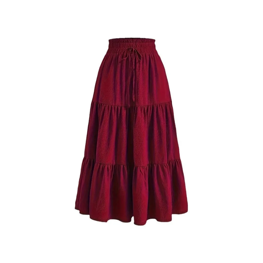 Long Length Pleated Detail Skirt Maxi Length Japanese Korean Casual with Wrinkle Finish Slight Stretch Women Skirt