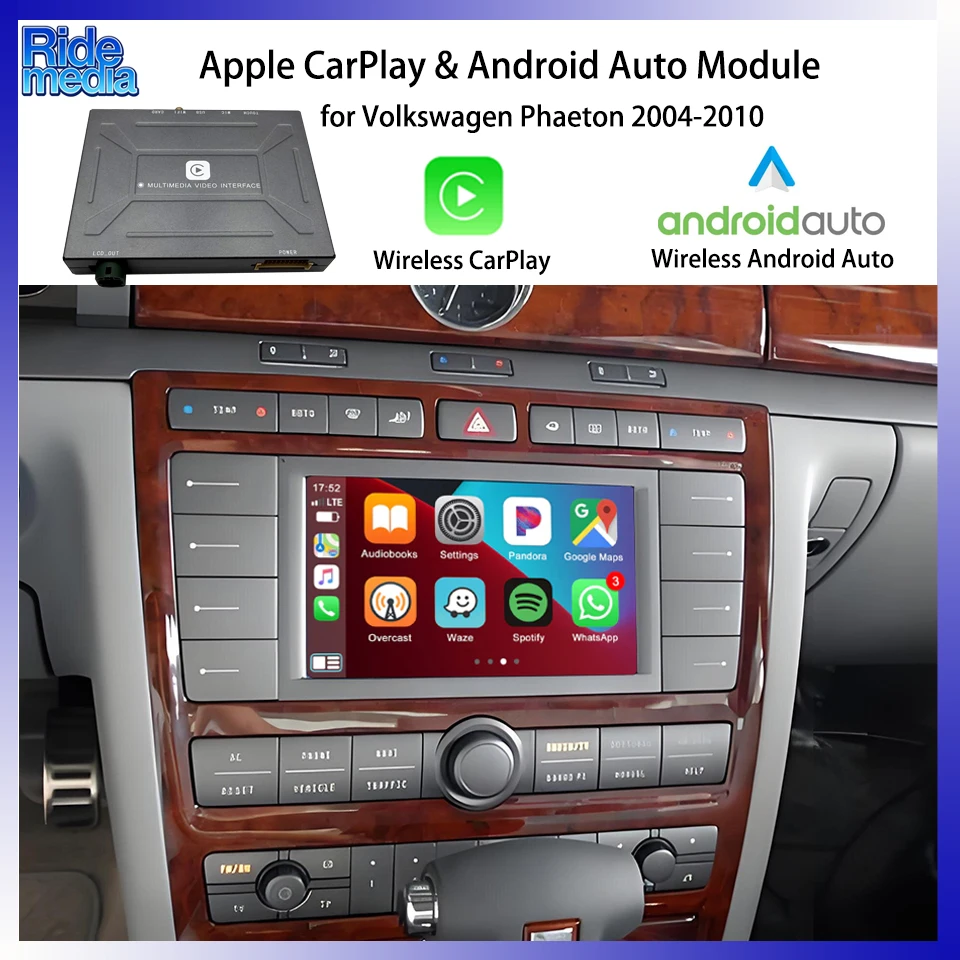 Módulo Inalámbrico Bluetooth RideMedia para Apple CarPlay y Android, con GPS, Música y Llamadas Manos Libres para Volkswagen Phaeton 2004-2010