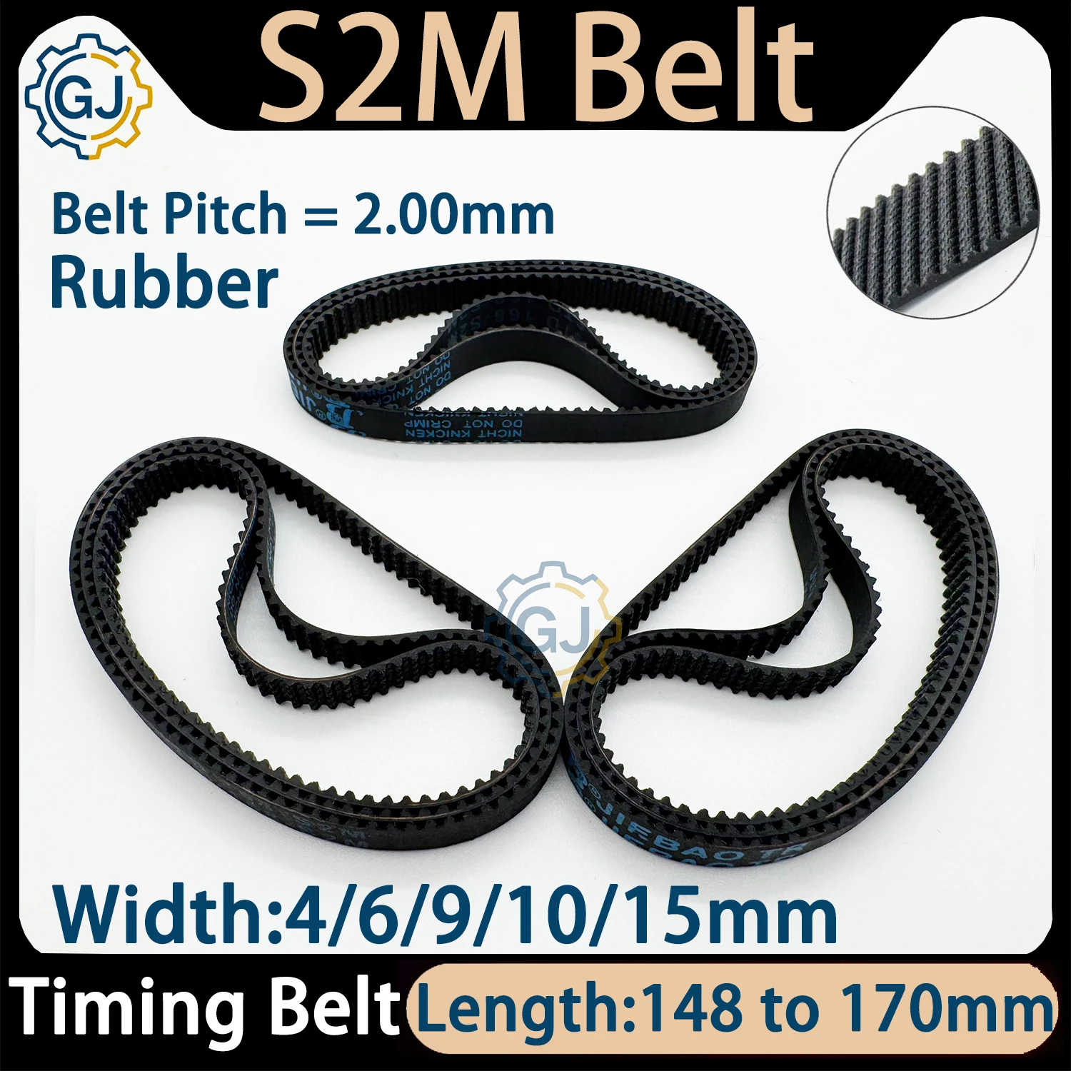 S2M Rubber Timing Belt Length 148 150 152 154 156 158 160 162 164 166 168 170mm Width 4/6/9/10/15mm Synchronous Toothed Belt