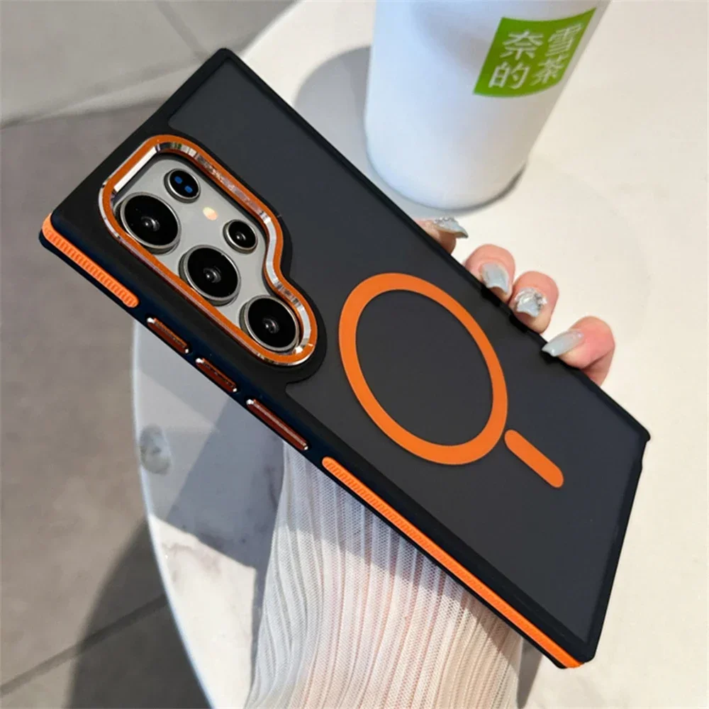 

Роскошный матовый магнитный чехол для Samsung Galaxy S24 S22 S25 Ultra S23 Plus S23 FE для Magsafe, противоударный чехол с беспроводной зарядкой