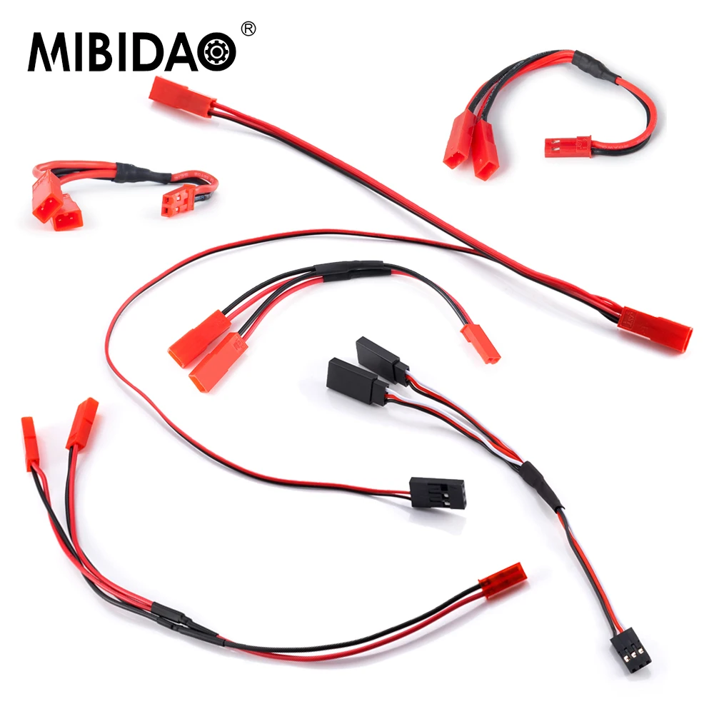 MIBIDAO JST/JR 1to1 1to2 1to3 RC Servo Extension Cable Wire 100/120/125/175/310mm for RC Models Car Aircraft Parts Accessories