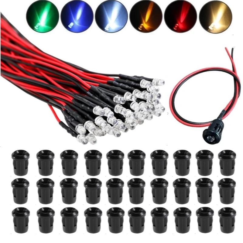 30 sets /90 sets of 3MM LED pre-wired 20CM DC 3V-12V+ plastic brackets, DIY research industrial, super bright mini LED,