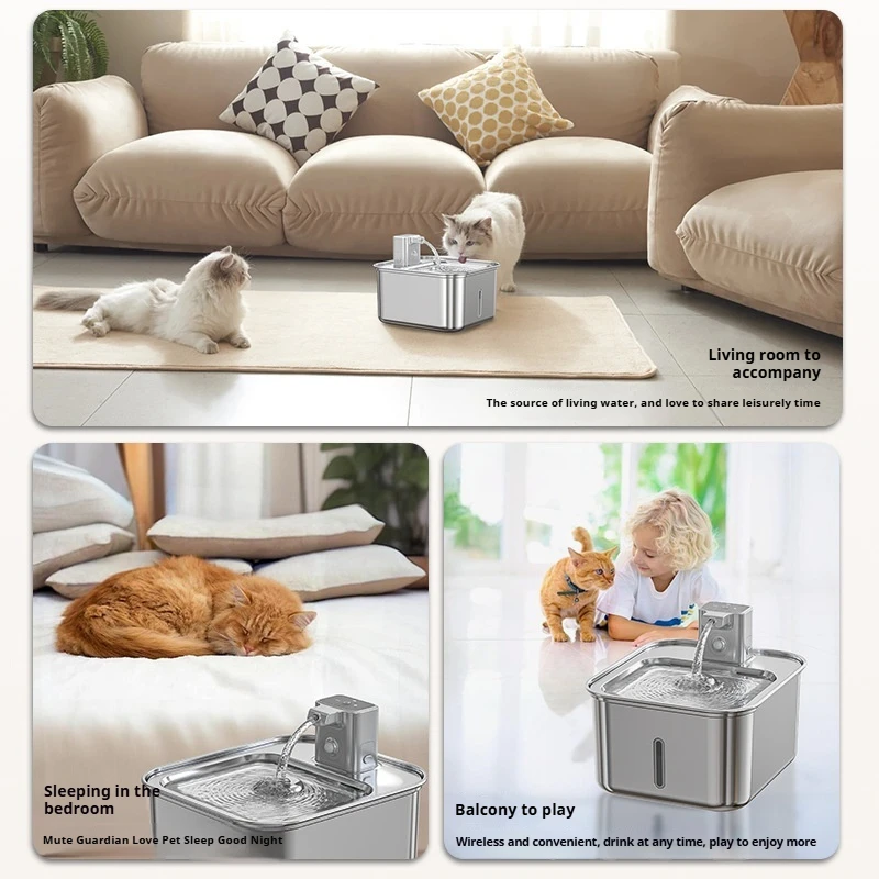 Wireless Unplugged Automatic Water Smart Sensing Dog and Cat Water Dispenser 304 Stainless Steel Pet Water Dispenser