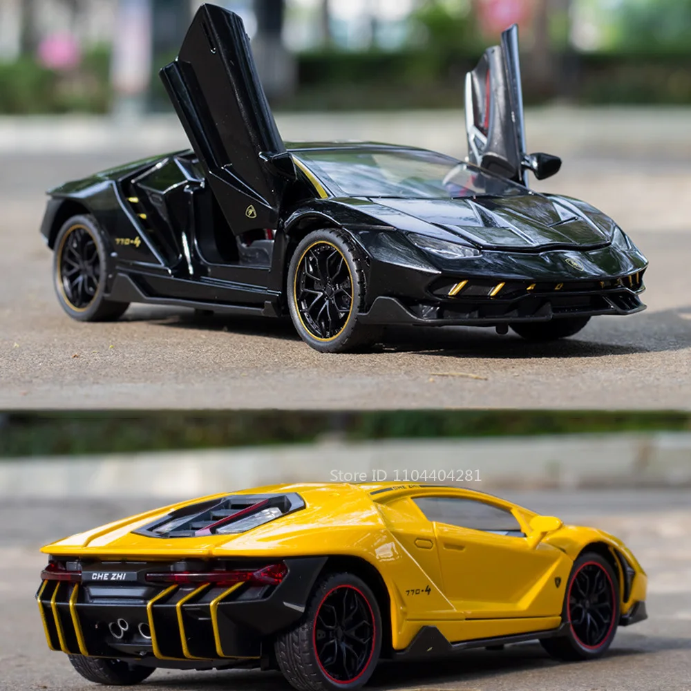 1:24 lambor lp770 revuelto modelo em miniatura diecast liga carro esportivo brinquedos com luz sonora puxar para trás portas abertas veículo menino presente