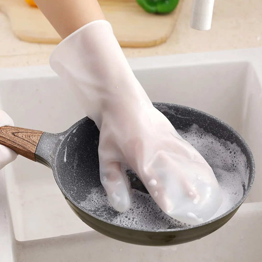 1 Pair Waterproof Dishwashing Gloves Insulated Lining Non-Slip Cleaning Scrubbing Gloves Kitchen Cleaning Gloves Kitchen