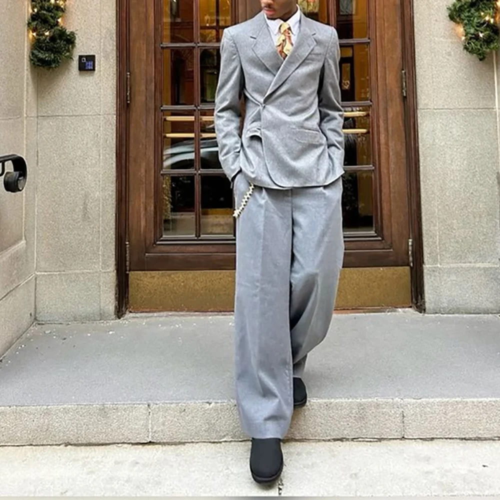 

Модный мужской костюм с одним пуговиком, комплект из двух предметов (куртка + брюки), прямой высококачественный повседневный мужской комплект одежды, повседневная одежда