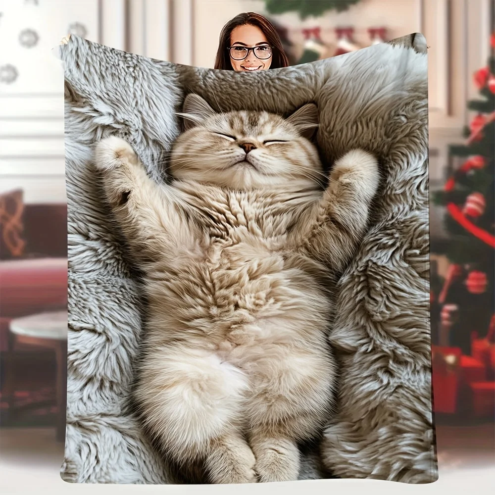 Scottish Fold Cat Pattern Blanket for Sofa Bed Travel Camping Living Room Office Conditioning Blanket for All Seasons Gifts