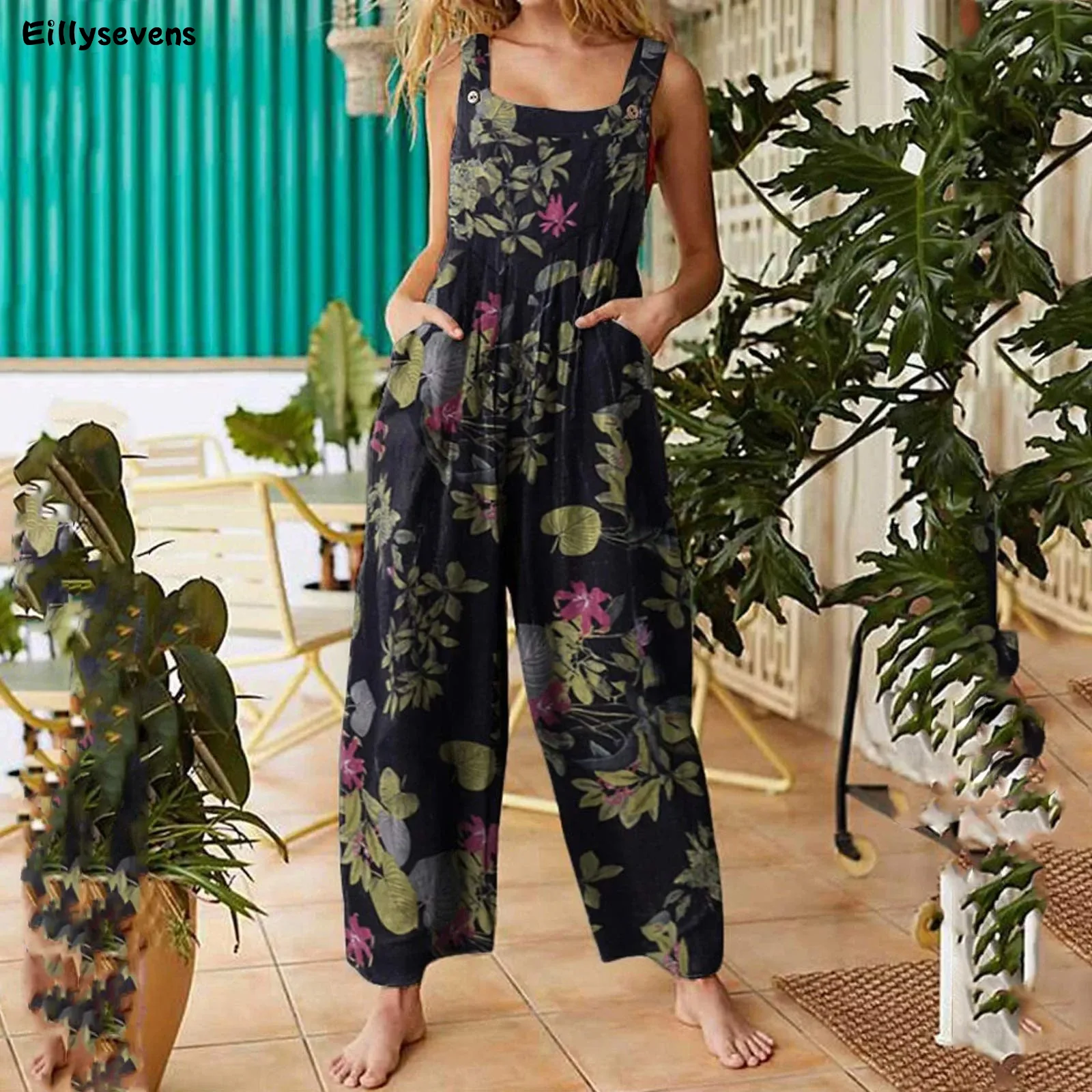 Women’s Jumpsuit Casual Sleeveless Loose Wide Leg Jumpsuit Plus Size Suspender Long Baggy Pants Rompers Overalls With Pockets