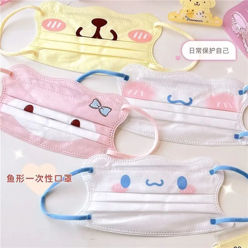 30Pcs Kawaii Sanrio V-Shaped Mask Hello Kitty Cinnamoroll Cartoon Cute Print Disposable Mask High Face Value Dust Mask