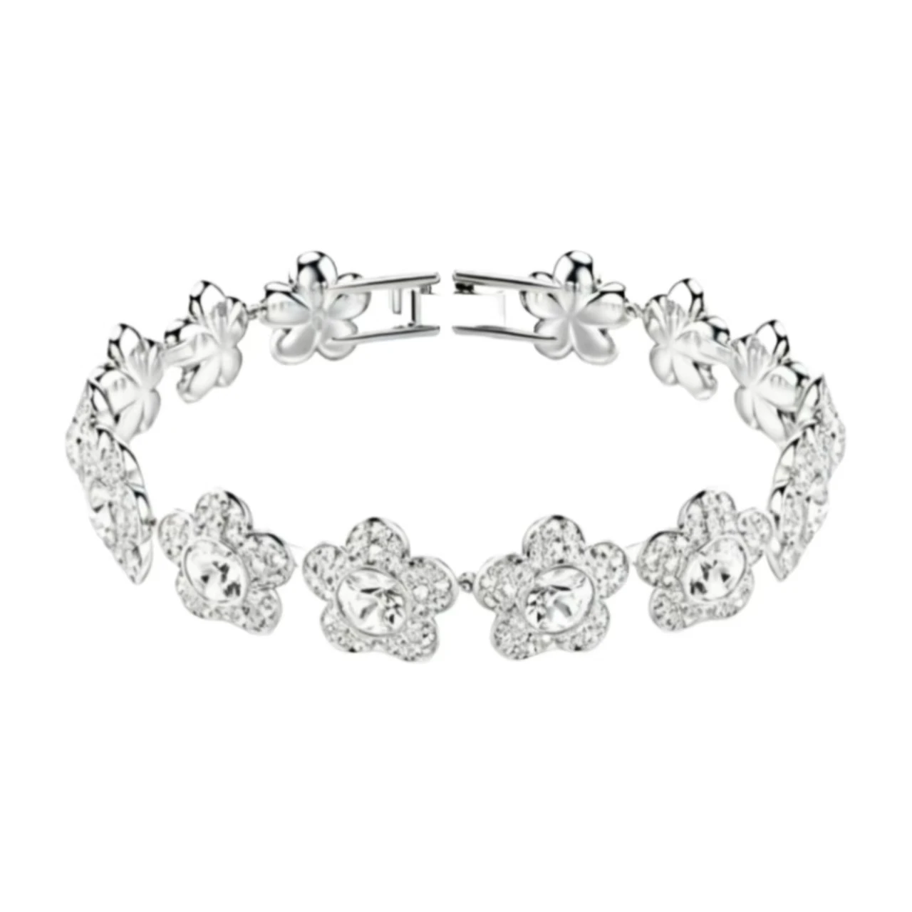 

High-quality classic floral zircon necklace, bracelet, and stud earrings set, S925 silver, gift, party, couple, anniversary