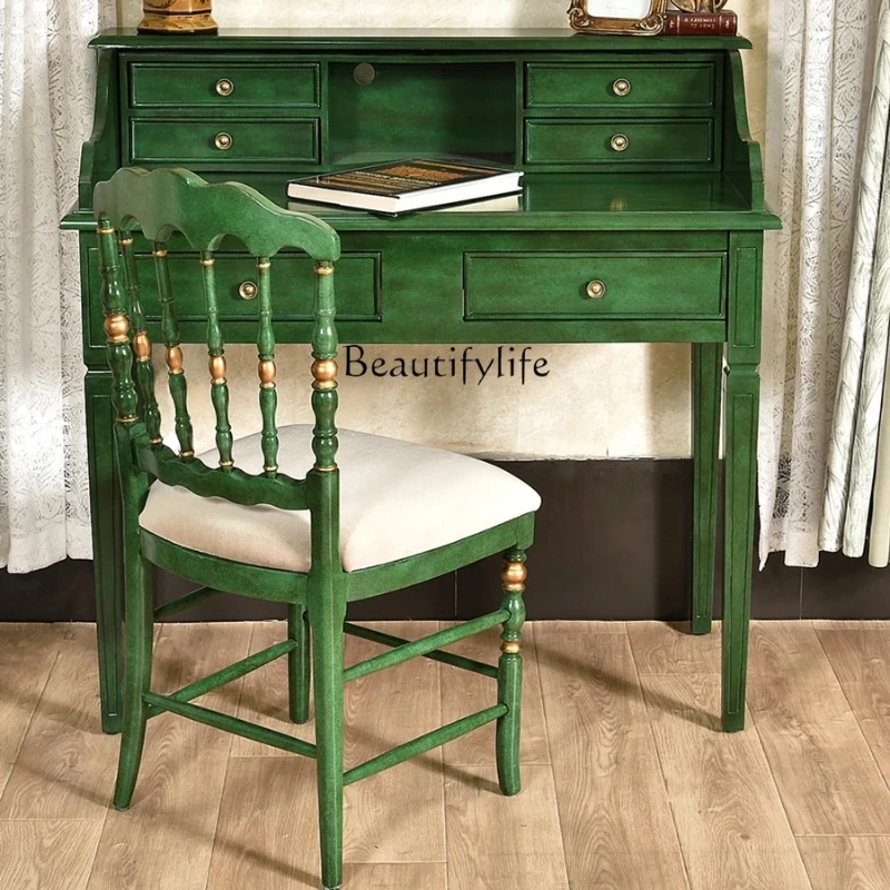 

American retro emerald solid wood computer desk home integrated office writing desk