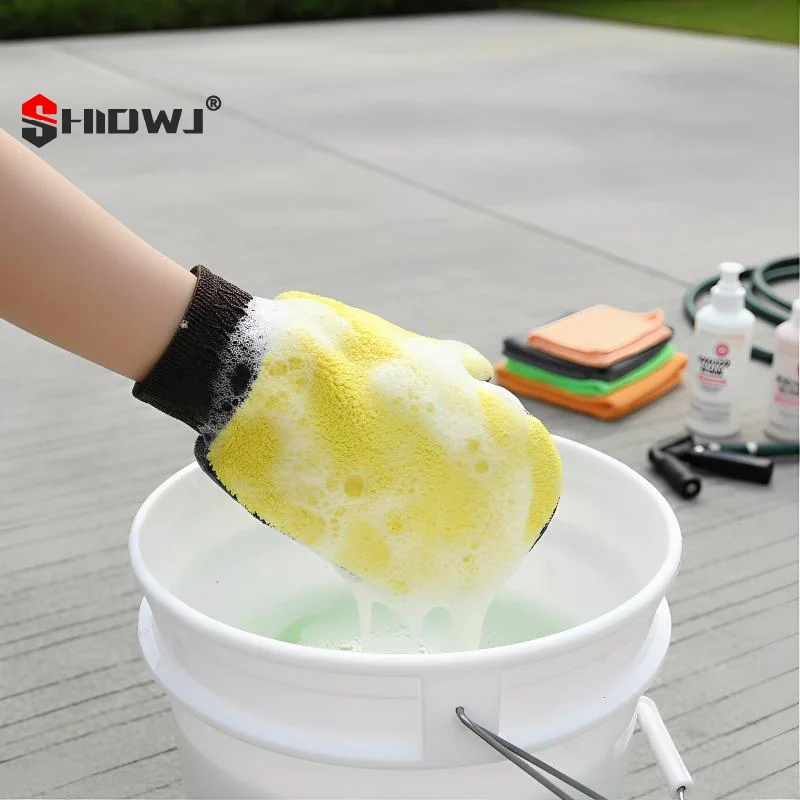 Soft Double-sided Fleece Microfiber Car Washing Gloves Chenille Drying Cloth Thickened Cleaning Glove For Car Body Window Tire