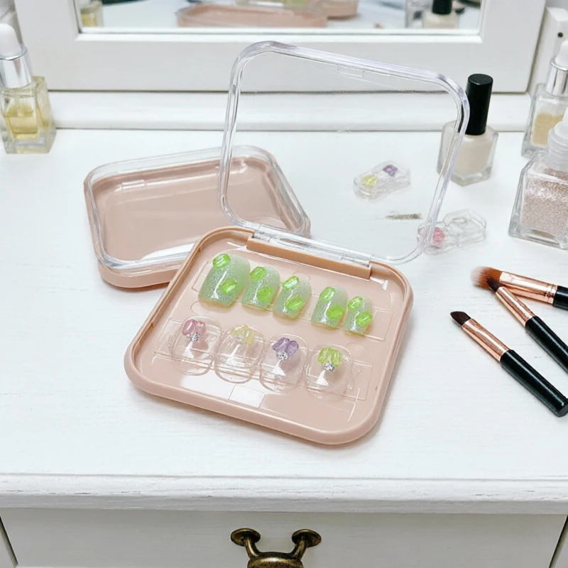 

1Pc Home Transparent Pink Plastic Storage Box Nail Art Display Stand Fake Nails Organizer Packing Box For Storage Supplies