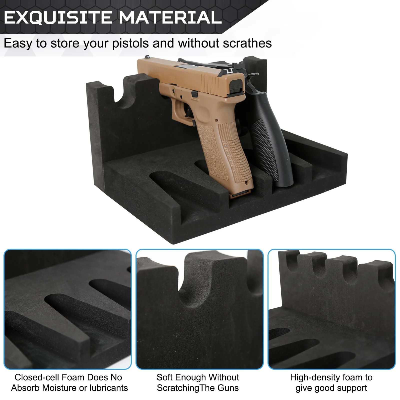 4 Slots Gun Stand Modular Density Foam Handgun Safe Display Stand Magazine Rack Gun Model Universal Pistol Rack Hunting Gun Safe