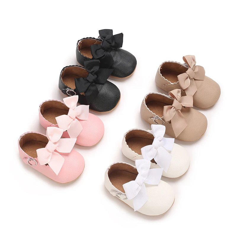 Girl Baby Soft Bottom Bow Princess Wedding Dress Mary Jane Flat Bottom Walking Shoes Newborn Lightweight Baby Sports Shoes