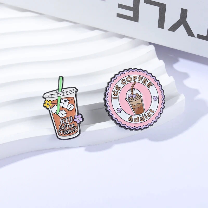 ICE COFFEE Addict Brooch Enamel Pins Custom ICED Coffee PRINCESS Brooches Backpack Lapel Badge Jewelry Gift for Coffee Lovers - view 2