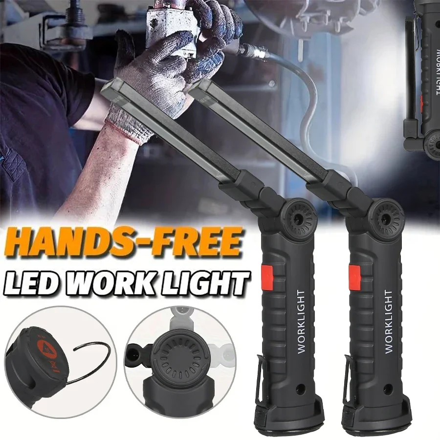 New Portable COB LED Flashlight USB C Rechargeable Work Light Magnetic Lantern Hanging Lamp with Built-in Battery Camping Torch