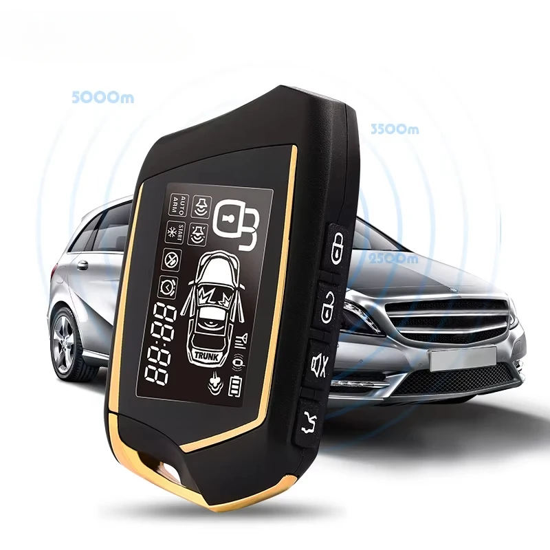 Magi Car Alarm Security System Two Way LCD Remote Starter Gold