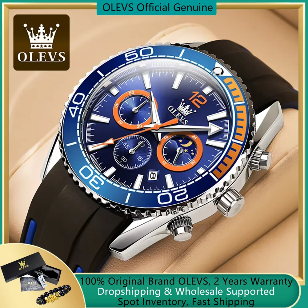 

OLEVS Quartz Watch Men Waterproof Sports Moonswatch Noctilucent Affairs Silicone Strap Watches for Men Moon Phase Man Wristwatch