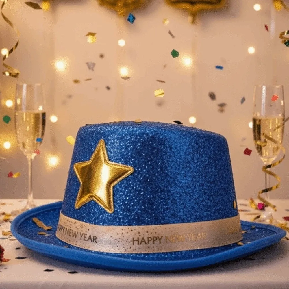 Elegant Wide Brim Shiny Jazz Hat Felt Lightweight Festival Party Cap Woolen Star Magician Cap New Year