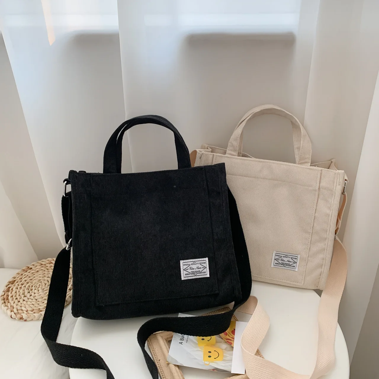 

Corduroy Crossbody Tote Bag Women's Square Crossbody Bag Casual Tote Shoulder Bag Travel Organiser Bag