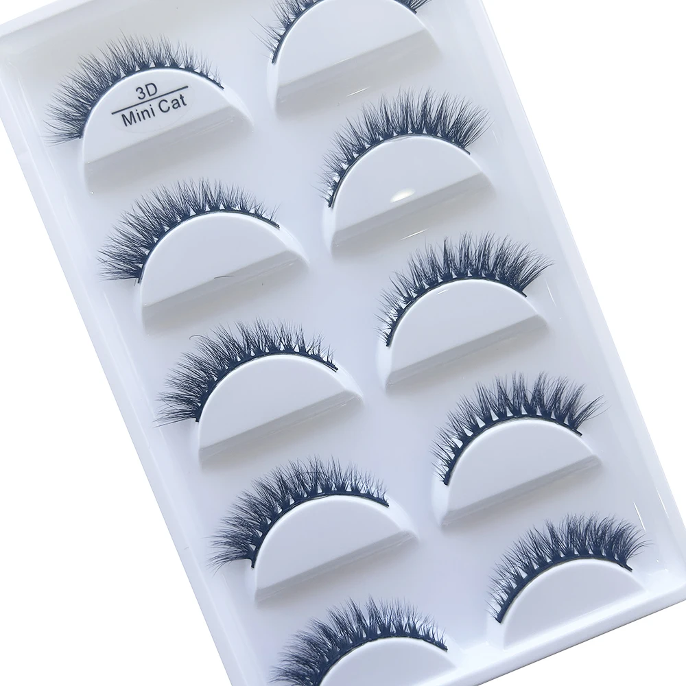 3D Natural Mink Short False Eyelashes Soft Eye Makeup Faux Cils H13 Mini Cat Design 5 Pairs