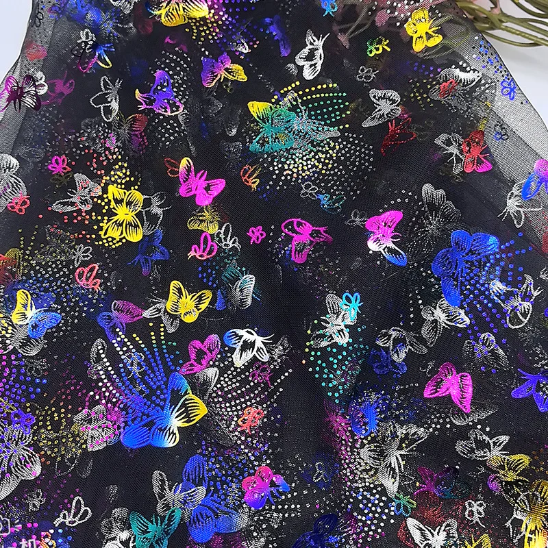 Красочная бабочка, золотая фольга, тюль, ткань для праздничного платья, детский костюм, сценическая одежда, декор, текстильный материал, мечтательная поставка для рукоделия