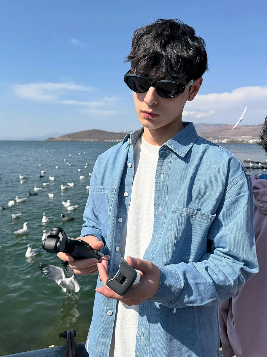 

Светло-голубая джинсовая рубашка для мужчин, весенняя, в стиле High Street College, Cleanfit Haome, верхняя одежда свободного кроя с длинными рукавами, молодежная