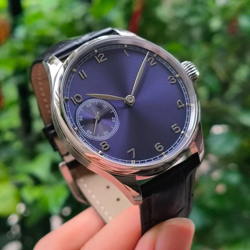 Men Watch Sapphire Crystal41mm Dial Seagull St3600 Four-plate Movement Leaf-shaped Hands  Water Resistance Genuine Leather Strap