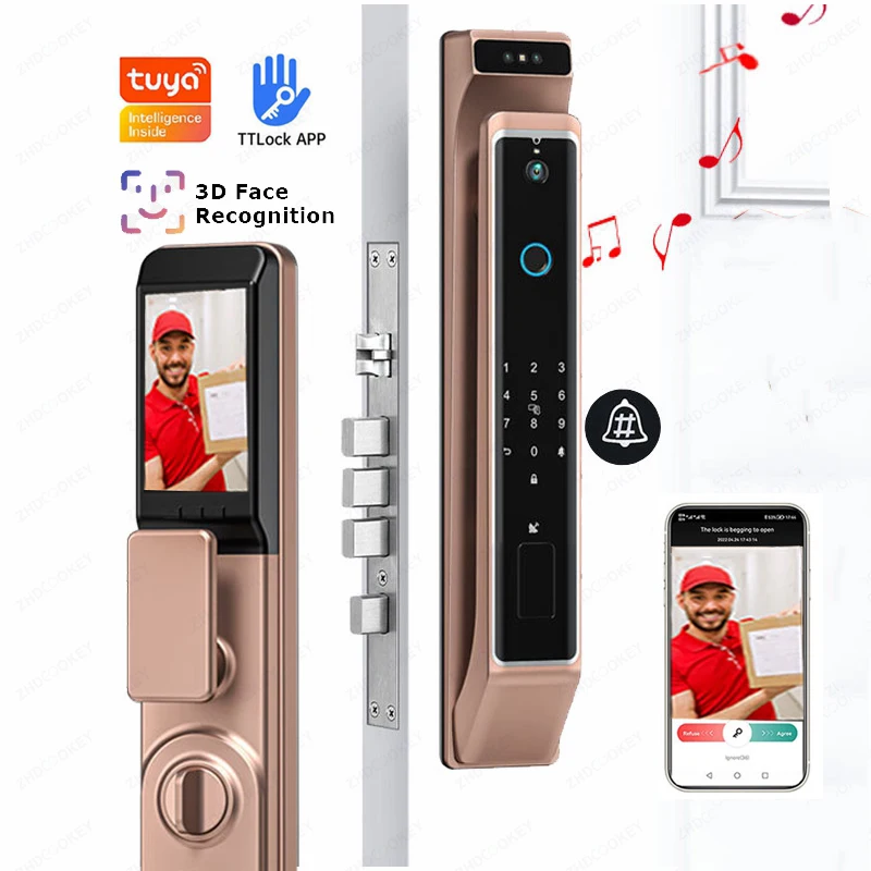 

ZHDCOOKEY 3D Face Recognition Smart Lock Tuya Wifi TTLock APP Fingerprint Password IC Card Code Key Biometric Digital Door Locks