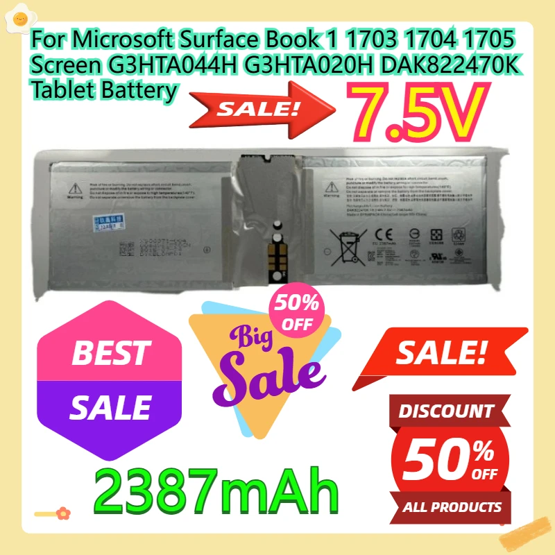 

For Microsoft Surface Book 1 1703 1704 1705 Screen G3HTA044H G3HTA020H DAK822470K Tablet Battery