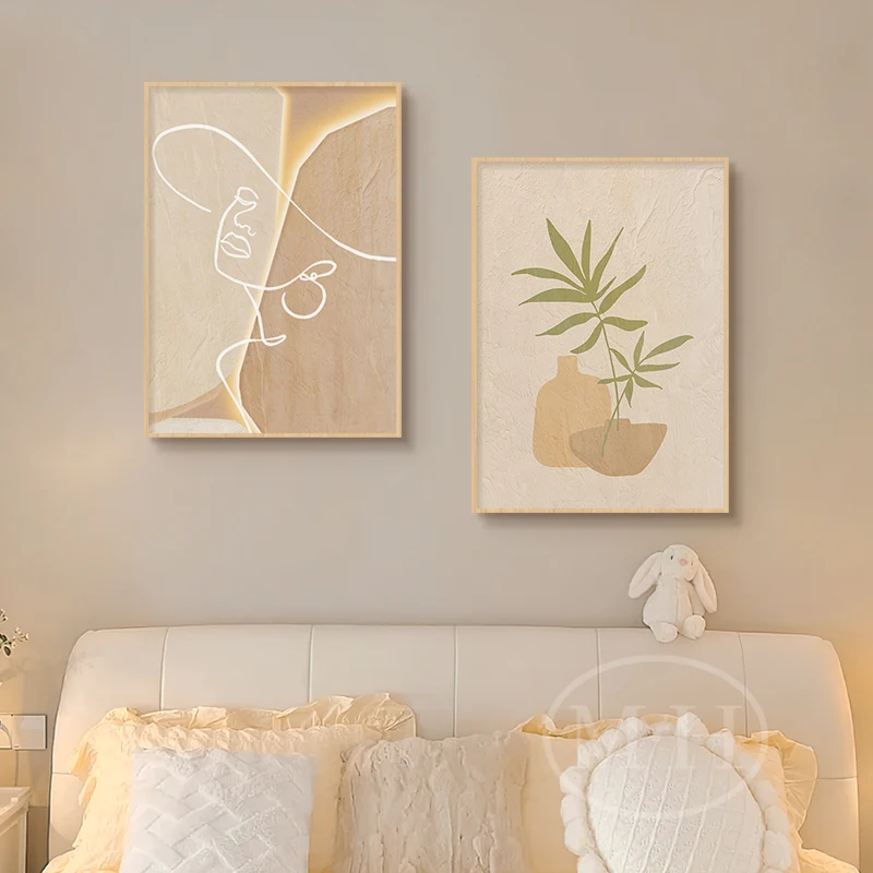 Art Living Room Character Decorative Painting Nordic Master Bedroom Simple Cream Abstract Canvas Painting