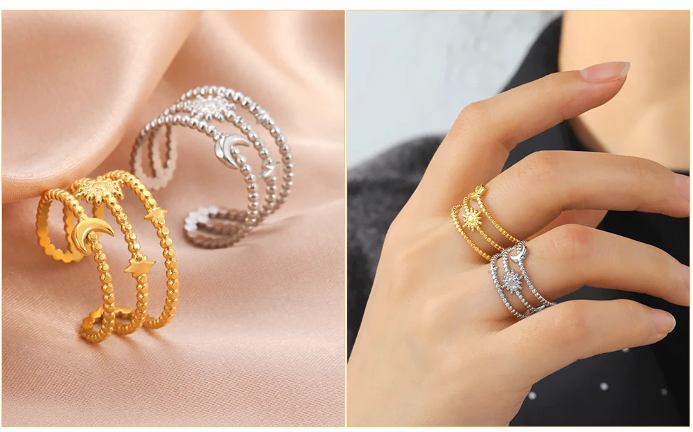 Edelstahl Offene Ringe für Frauen Geometrisches Herz Weizenähren Verstellbarer Fingerring Modeschmuck Geburtstagsgeschenk Großhandel – Detail 6