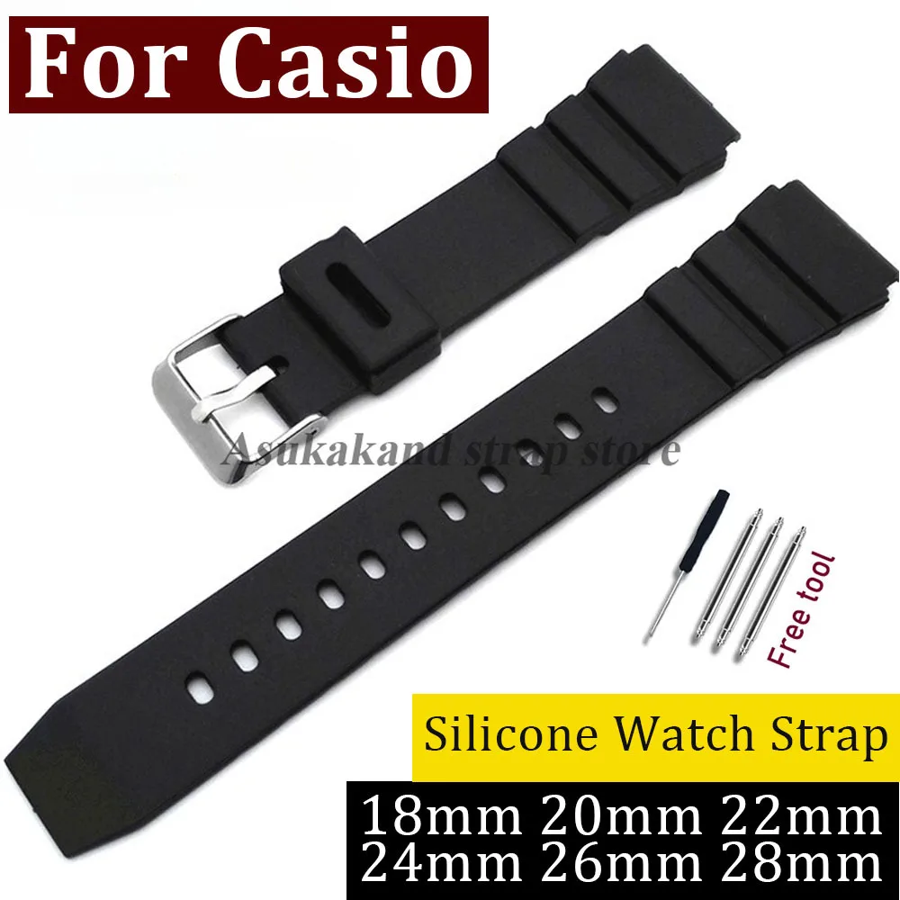 18mm 20mm 22mm 24mm 26mm 28mm Silicone Watch Strap for Casio PU Resin Watchband Students Electronic Sport Men Women Wristband