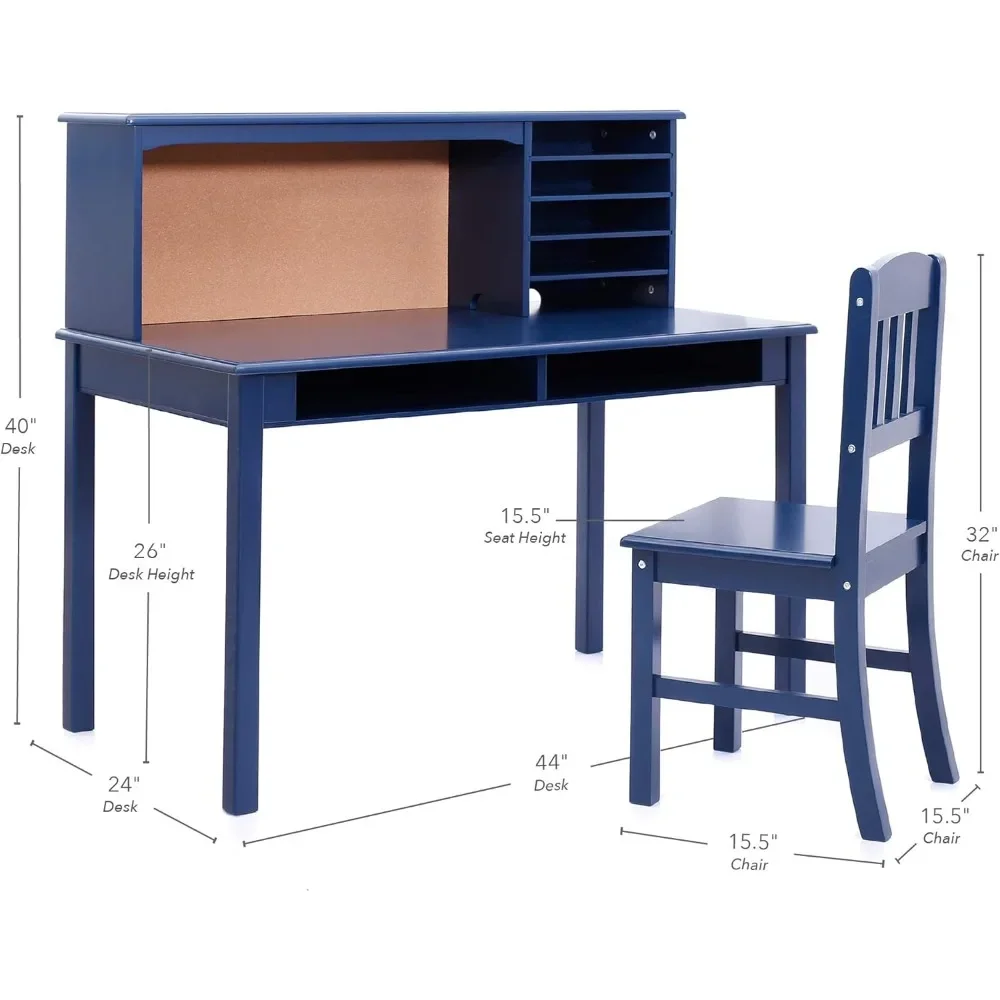 Infantil Media Desk e Chair Set, Marinha: Study Student, Computador e Estação de Escrita com Hutch e Prateleiras