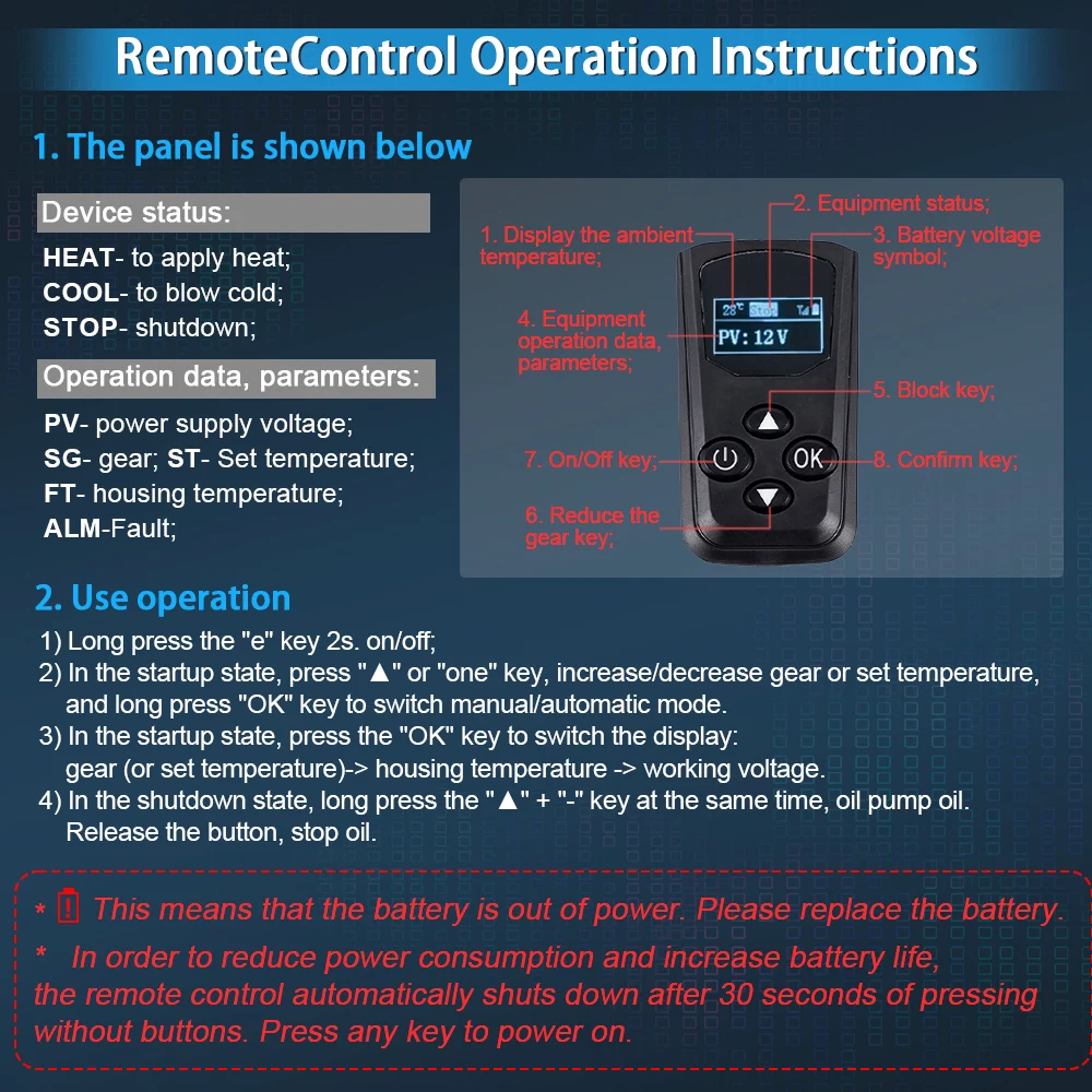 Calefator de ar diesel portátil com Bluetooth, calefator do estacionamento 3 in-1 para o reboque, campista, barco, 2-8kW, 12V, 24V, 220V