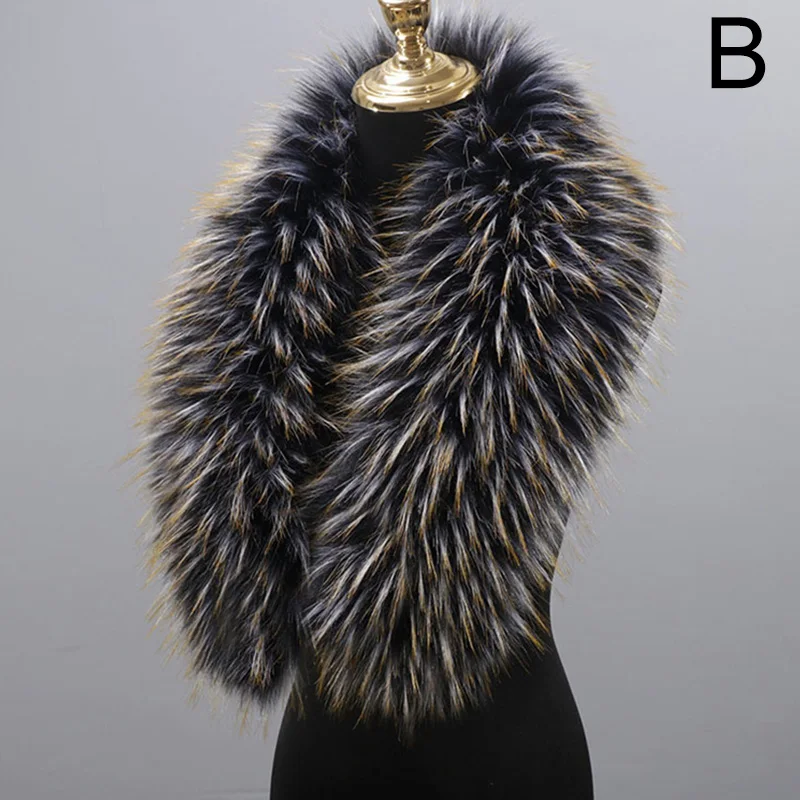 50cm Faux Fur Collar Winter Large Fake Fur Coat Scarves Luxury Women Neck Collar Warm Fluffy Shawl Female Cloth Accessories