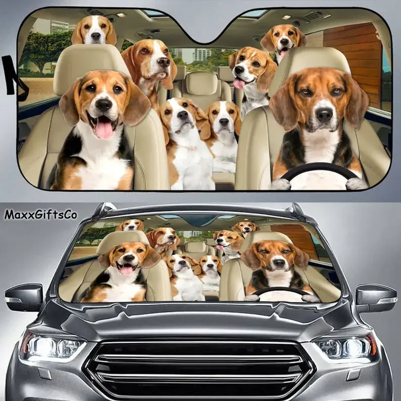 Beagle Car Sun Shade, Beagle Windshield, Dogs Family Sunshade, Dogs Car Accessories, Beagle Lovers Gift , Car Decoration, Gift F