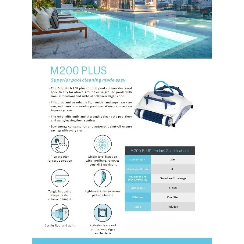 M200 Plus منظف حمام السباحة الآلي لتسلق الجدران وحمام السباحة جهاز آلي لتنظيف الأتربة روبوت تلقائي لحمام السباحة #4