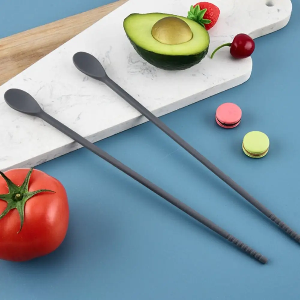1 Pair 2 in 1 Silicone Cooking Chopsticks Heat Resistant Long Handle Mixing Spoon Non-Slip Double-headed Stirring Stick Drink