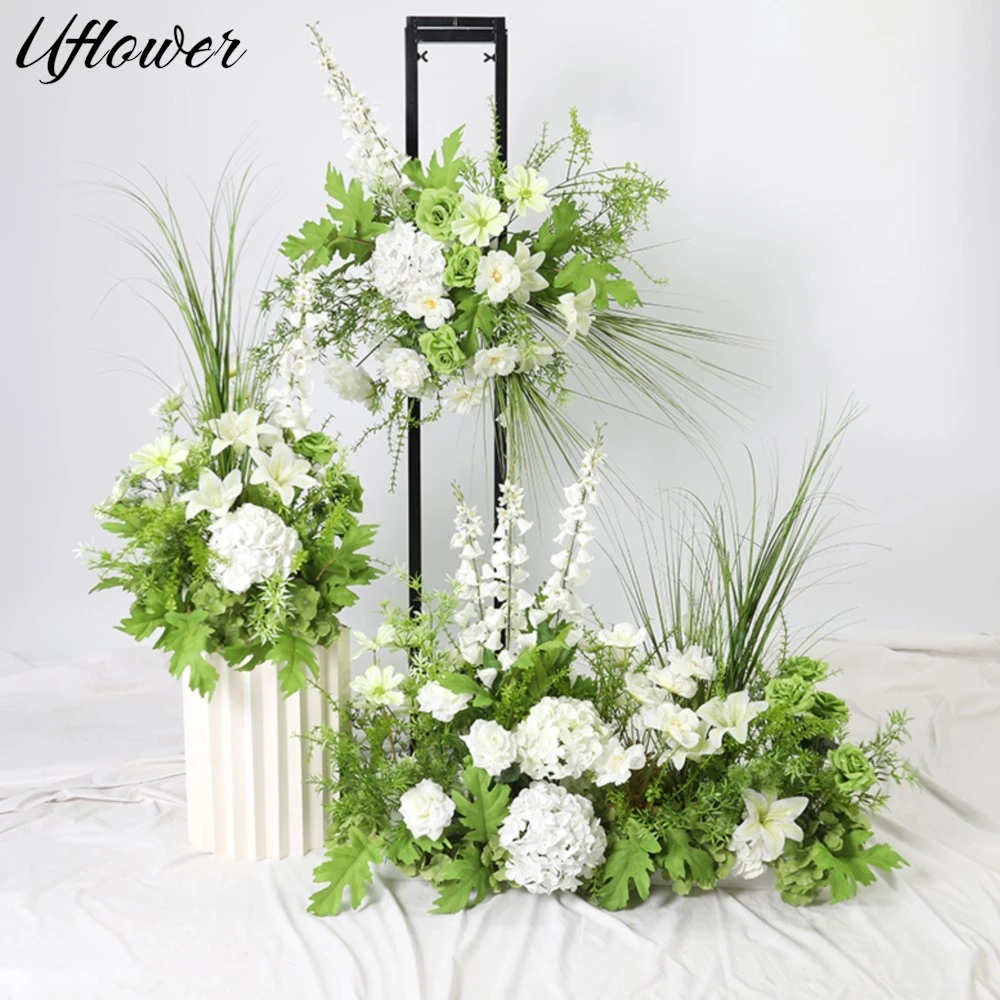 

Uflower 3pcs Artificial Rose Hydrangea Flower Wedding Table Center Floor Flowers Backdrop Wall Arch Decor Event Party Props
