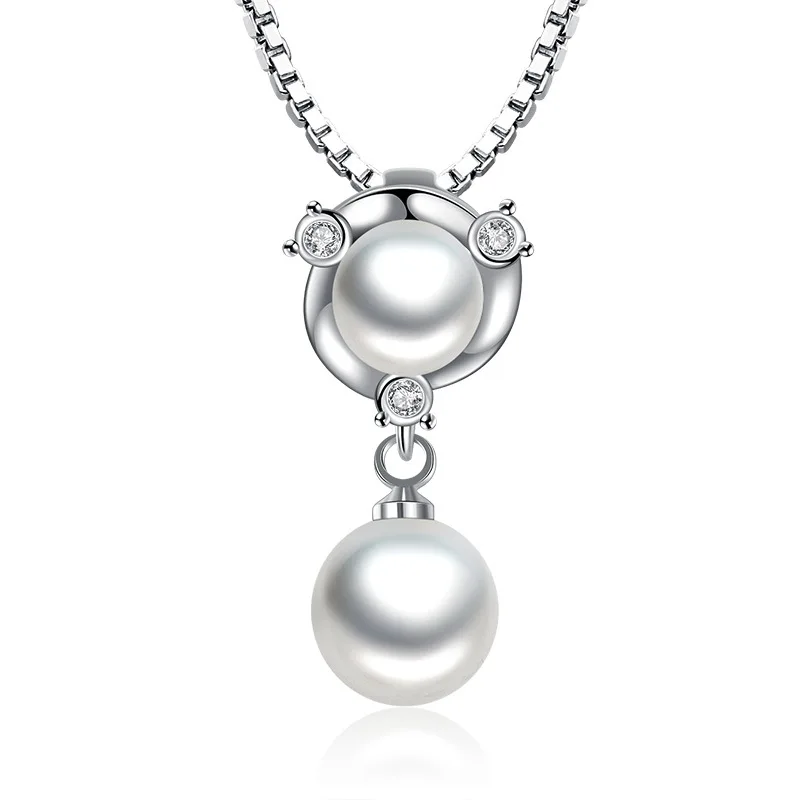 

925 Sterling Silver Necklace Double Pearl Zircons Pendant Ladies Fashion Simple Birthday Party Wedding Anniversary Jewelry Gift
