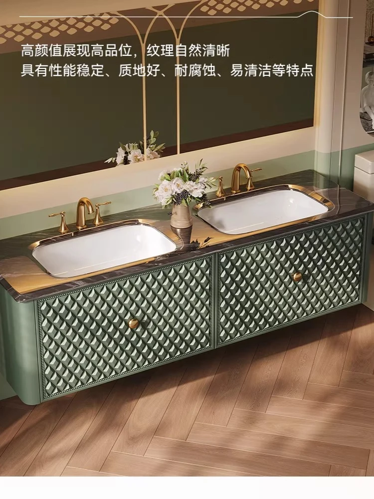 

Oak French vintage bathroom cabinet luxury stone sink combination washbasin cabinet set