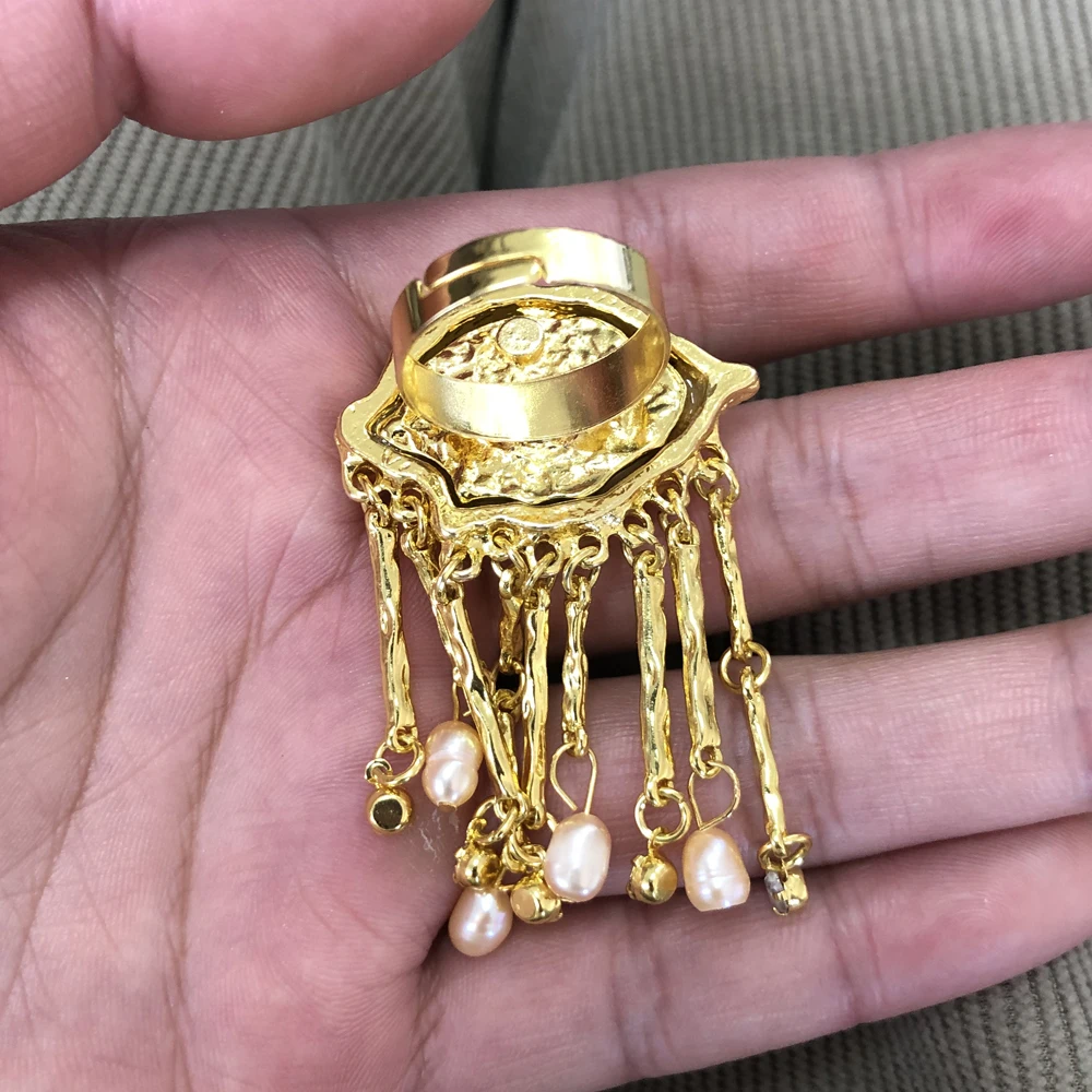 Women Vintage Eyes of Demon Ring Exaggerated Trendy Style Imitated Pearl Girls Devil\'s Eye Delicate Tassels Rings Jewelry Gifts