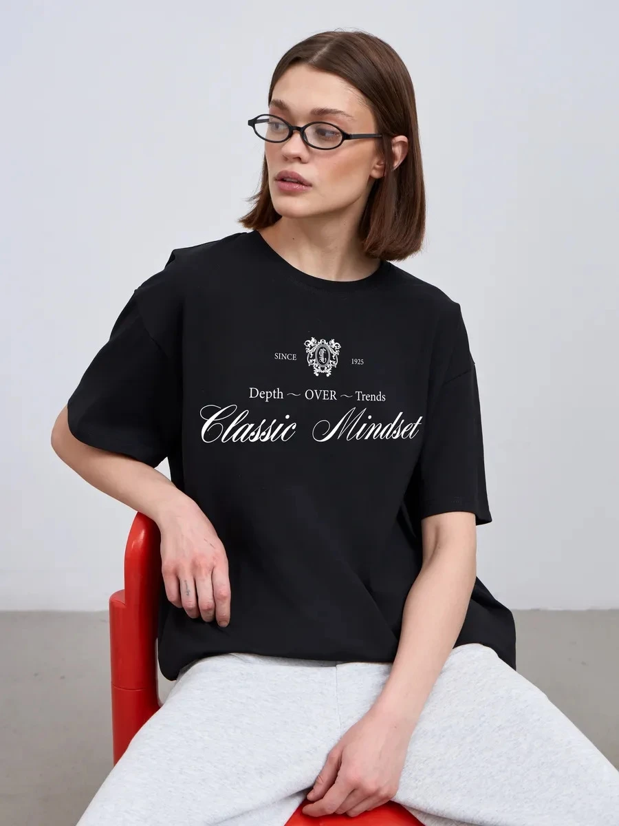 Faionable Casual Allentato rotondo Ne Stampato Lettera Tirt Top Donna Estate Cotone ort Sve Creative Commute Sle