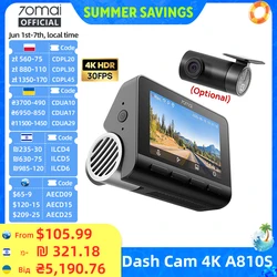 New 70mai Dash Cam A810S 4K HDR GPS ADAS Auto Record Dual-Channel Motion Detection 4G LTE Support Car DVR 70mai A810S Global Ver