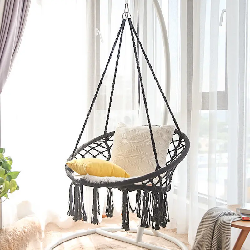 Internet celebrity hanging basket Outdoor cotton rope hanging chair Balcony Cradle chair Indoor homestay Tassel swing wholesale