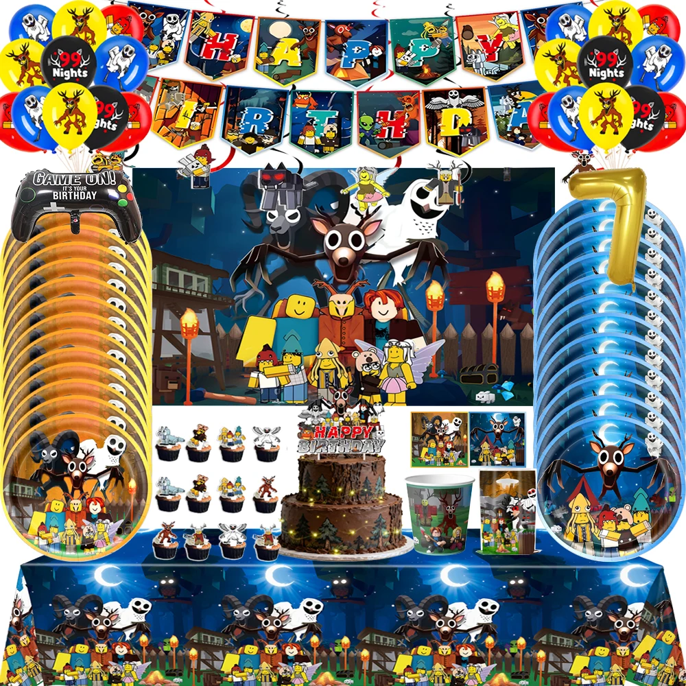 ROBLOX 99 ليال في الغابة حفلة عيد ميلاد ديكور أدوات المائدة لوحة حقيبة بالون كعكة توبر خلفية لعبة أطفال مجموعة لوازم الحفلات